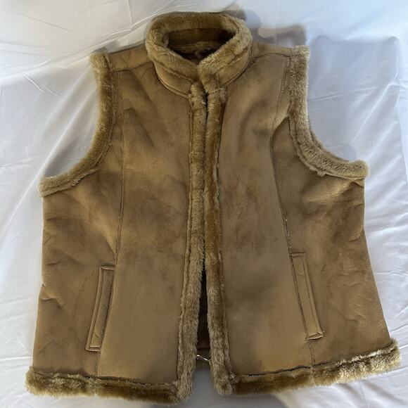 Faux Shearling Jaclyn Smith Vest XXL Suede Look Zip Front Fuzzy Soft Lined - Picture 2 of 13